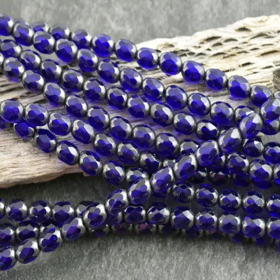 *30* 4x6mm Cobalt Hematite Fire Polished Oval Beads {1}