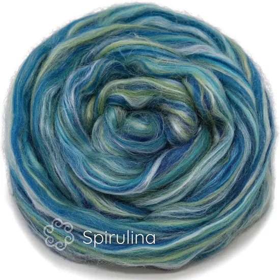 Silk Merino Blended Roving. Soft Combed Top Fiber for Spinning, Felting, & Fiber Arts. Spirulina {1}
