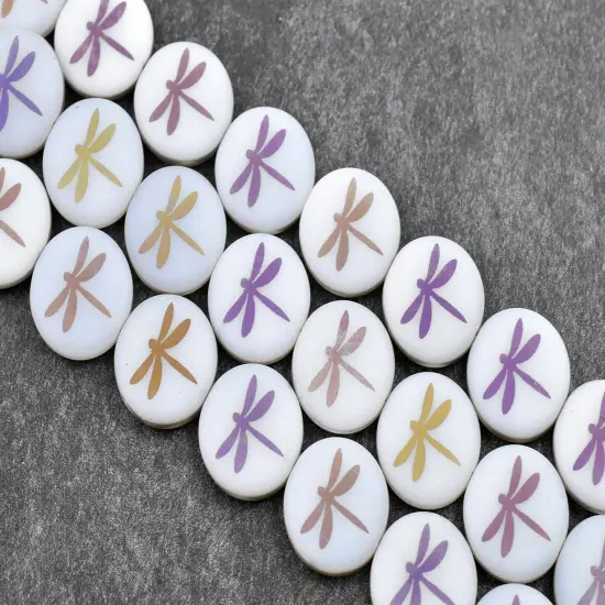 *8* 16mm Alabaster Sliperit Laser Tattoo Dragonfly Coin Beads {4}