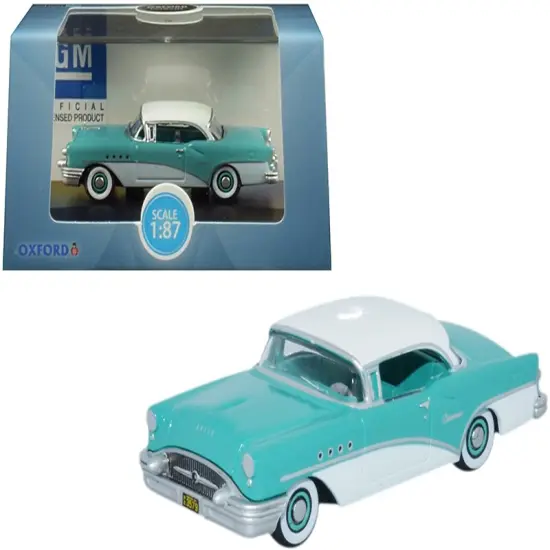 1955 Buick Century Turquoise And Polo White 1/87 (Ho) Scale Diecast Model Car By Oxford Diecast {1}