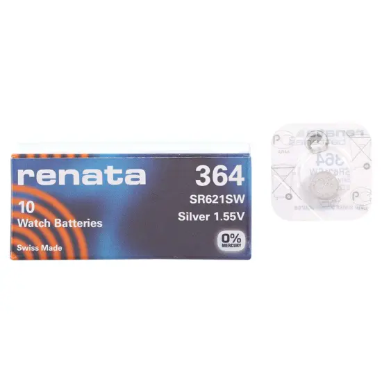 Renata Strip of 10 Genuine Fresh 364 SR621SW Swiss Made Silver 1.55v Batteries {2}