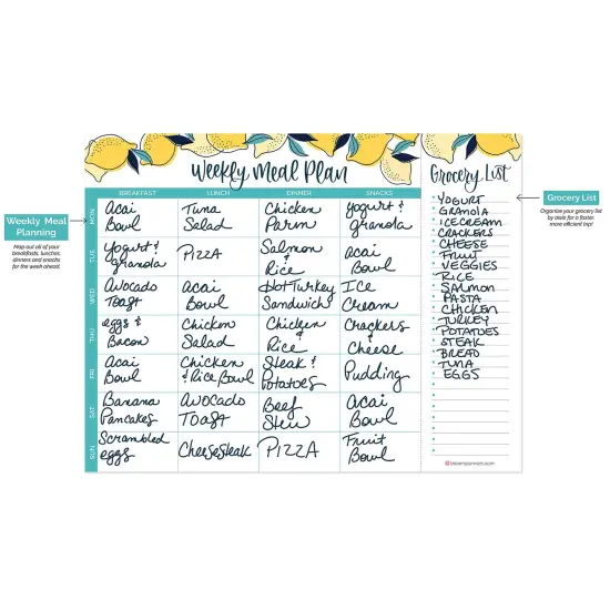 bloom daily planners Planning Pad, 8.5" x 11", Horizontal Meal Planning Pad with Magnets, Lemons {3}