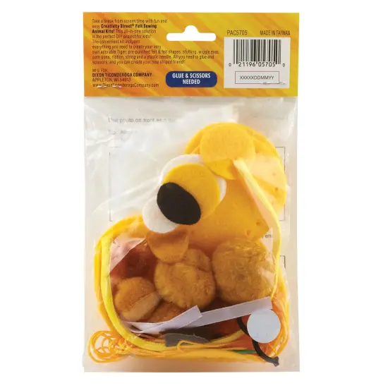 Felt Sewing Animal Kit, Tiger, 4.25" x 10.75" x 0.75", 6 Kits {3}