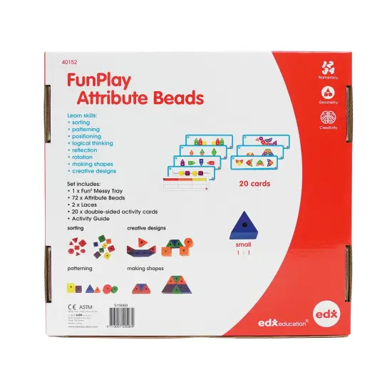 FunPlay Attribute Beads - 72 Wooden Lacing Beads + 2 Laces + 40 Activities + Messy Tray {4}