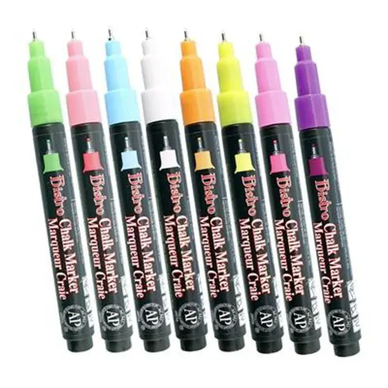 Bistro Chalk Markers, Extra Fine Tip 4-Color Set, Fluorescent Pink, Blue, Green, Yellow, 2 Sets {2}
