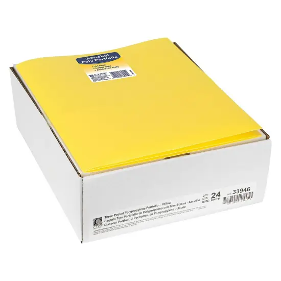 3-Pocket Poly Portfolio, Yellow, Box of 24 {2}