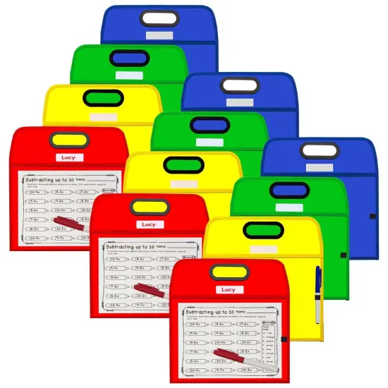 Portable Dry Erase Pockets - Study Aid, Assorted Primary Colors, 10 x 13, Pack of 3 {1}