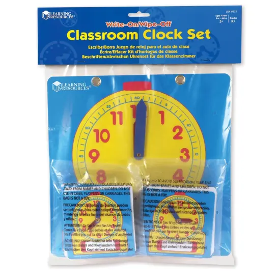 Write & Wipe Clocks Classroom Set, 1 Demonstration Clock, 24 Student Clocks {3}