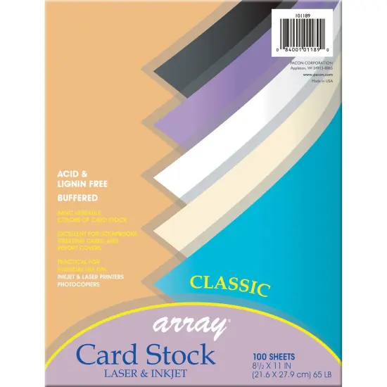 Classic Card Stock, 5 Assorted Colors, 8-1/2" x 11", 100 Sheets Per Pack, 2 Packs {2}