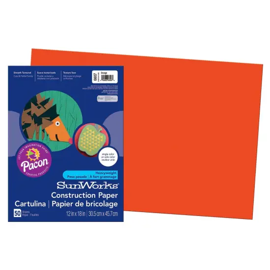 Construction Paper, Orange, 12" x 18", 50 Sheets Per Pack, 5 Packs {1}