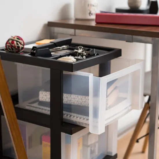 IRIS USA Medium 3 Drawer Cart with Organizer Top, Black {5}