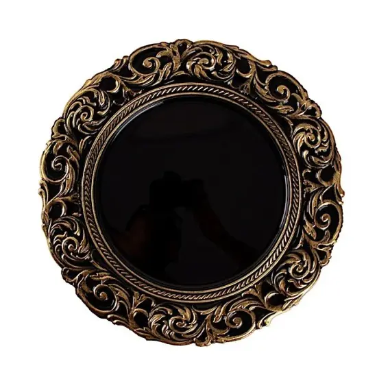6 Black Gold 14" Round Baroque Metallic Charger Plates {1}