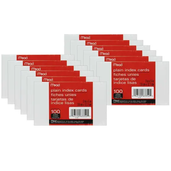 Index Cards, Plain, 3 x 5, 100 Per Pack, 12 Packs {1}