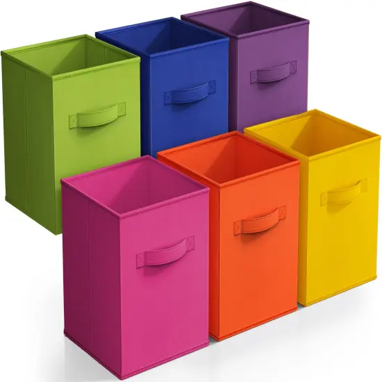 Sorbus 6 Pack 11 Inch Foldable Storage Cubes with Handles- for Organizing Home, Shelves, Nursery, Playroom, Closet and More Rainbow {1}