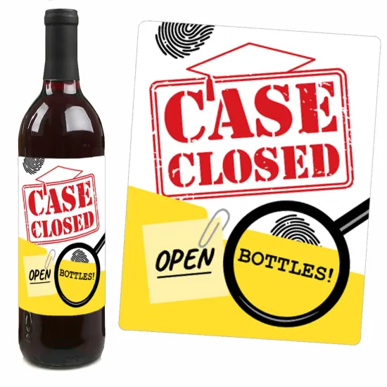 Big Dot of Happiness Case Closed - Criminal Justice Graduation Party Decorations for Women and Men - Wine Bottle Label Stickers - Set of 4 {4}