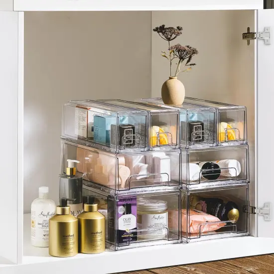 Sorbus 3 Piece (2 Small and 1 Large) Clear Stackable Pull-Out Drawers - Organization and Storage Containers for Kitchen, Pantry, Bathroom and More {6}