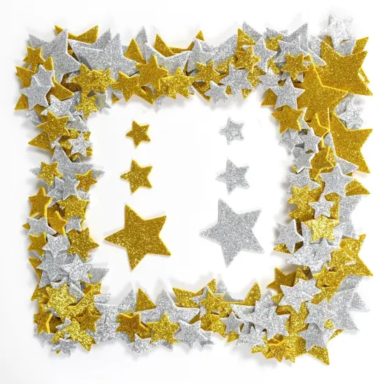 Glitter Foam Stickers - Stars - Silver and Gold, 168 Per Pack, 3 Packs {4}