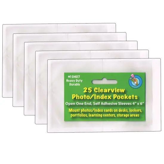 Clear View Self-Adhesive Photo/Index Card Pocket 4" x 6", 25 Per Pack, 5 Packs {1}