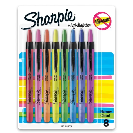 Retractable Highlighters, Chisel Tip, Assorted, 8 Count {1}