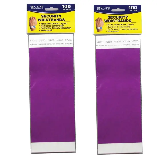 DuPont&trade; Tyvek&reg; Security Wristbands, Purple, 100 Per Pack, 2 Packs {1}