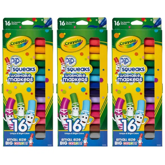 Pip Squeaks Washable Markers, Conical Tip, 16 Per Box, 3 Boxes {1}