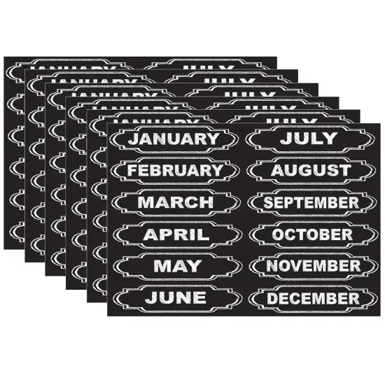Die-Cut Magnets, Chalkboard Calendar Months, 12 Per Pack, 6 Packs {1}