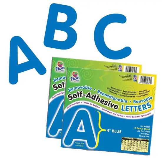 Self-Adhesive Letters, Blue, Puffy Font, 4", 78 Characters Per Pack, 2 Packs {1}
