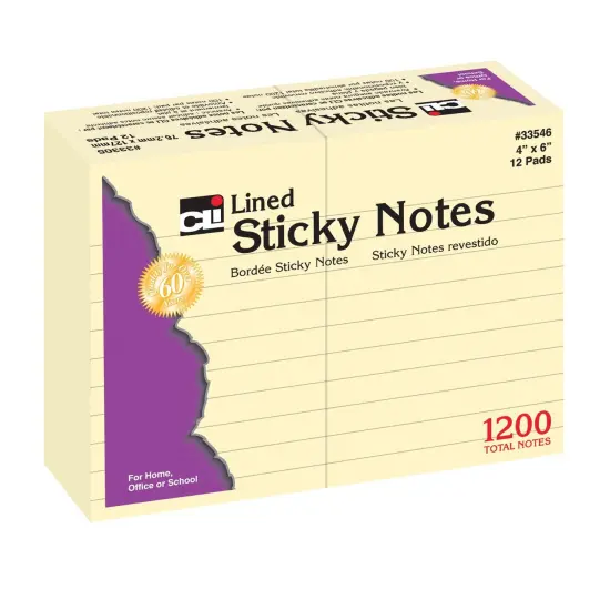 Sticky Notes, 4" x 6" Lined, 12 Pads {1}