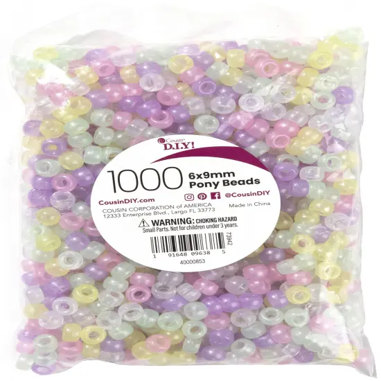 CousinDIY Pony Beads 6mmx9mm 1,000/Pkg-Opaque Glow-In-The-Dark {1}
