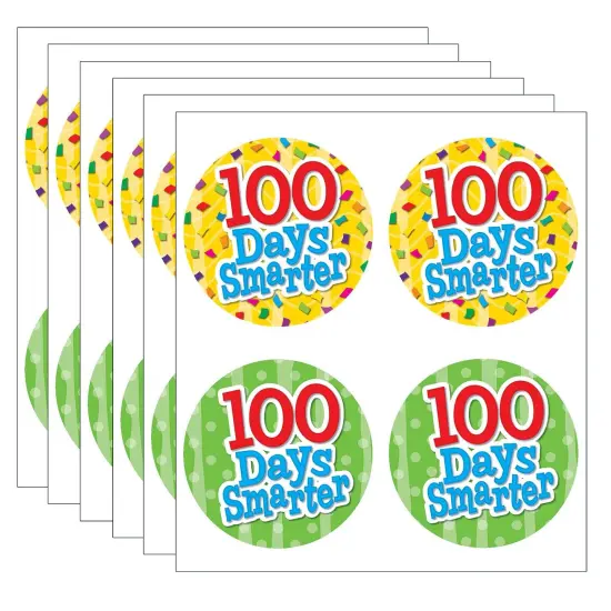 100 Days Smarter Wear 'Em Badges, Self-Adhesive, 32 Per Pack, 6 Packs {1}