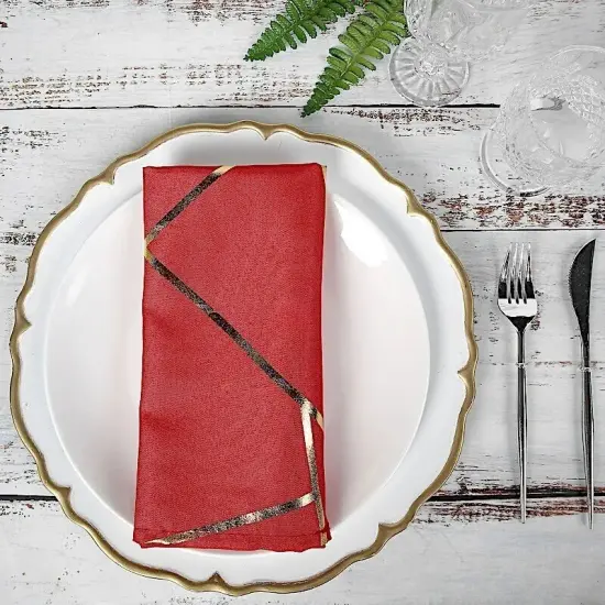 5 RED GOLD 20" Polyester NAPKINS Geometric Pattern {3}