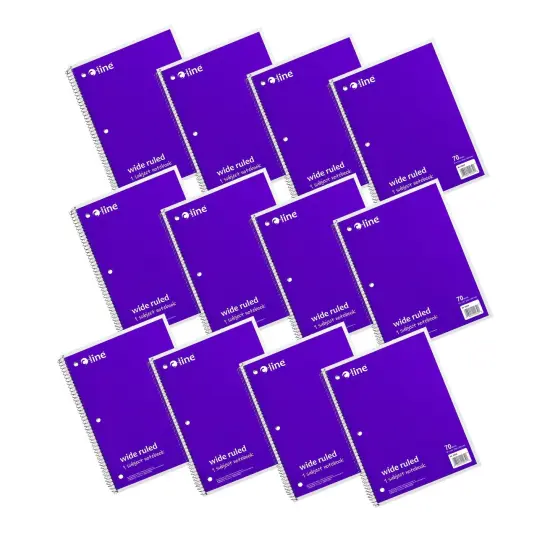 1-Subject Notebook, 70 Page, Wide Ruled, Purple, Pack of 12 {1}