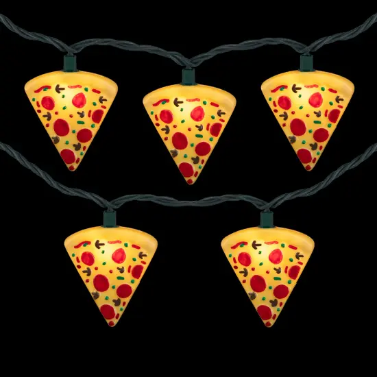 Northlight Pepperoni Pizza Indoor Outdoor Patio Light Set - 6' - Green Wire - 10ct Yellow {4}