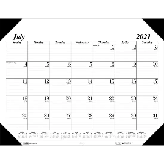 Monthly Academic Calendar Economy Desk Pad, 14 Months (Jul-Aug), 22" x 17", Black {1}