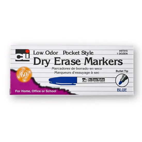 Dry Erase Markers, Low Odor, Pocket Style, Bullet Tip, Blue, 12 Per Box, 3 Boxes {2}