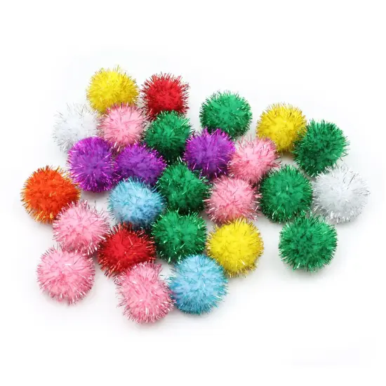 Glitter Pom Pons, Assorted Colors, 33 mm, 40 Pieces {1}