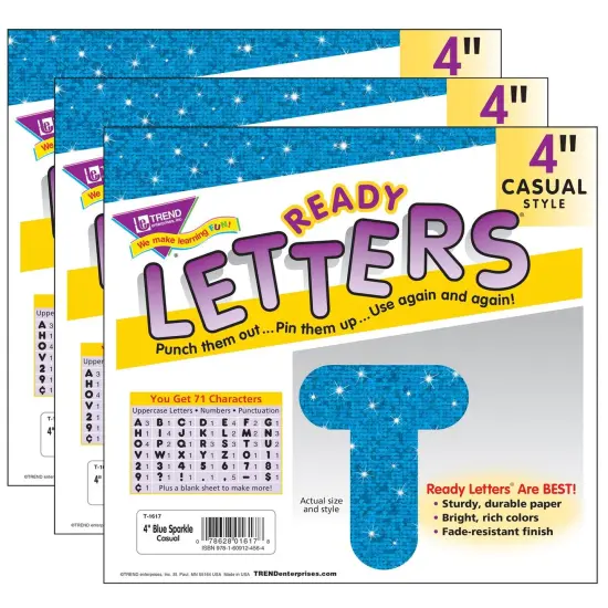 Blue Sparkle 4" Casual Uppercase Ready Letters&reg;, 71 Per Pack, 3 Packs {1}