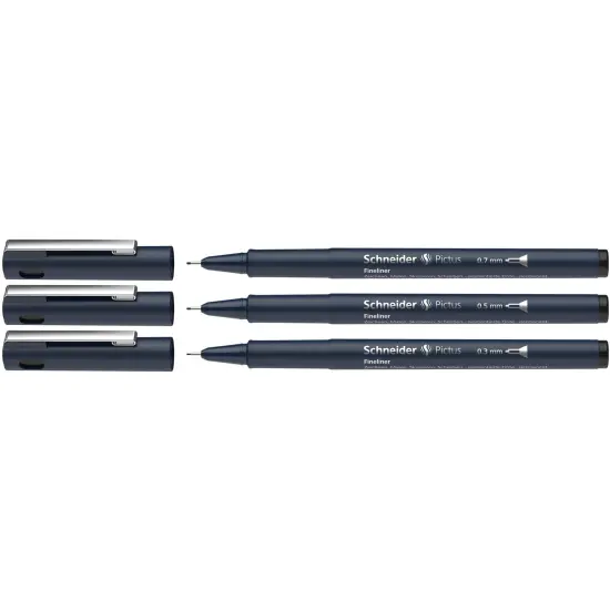 Pictus Fineliners, Wallet, Black Ink, Assorted Sizes, 3 Per Pack, 3 Packs {2}