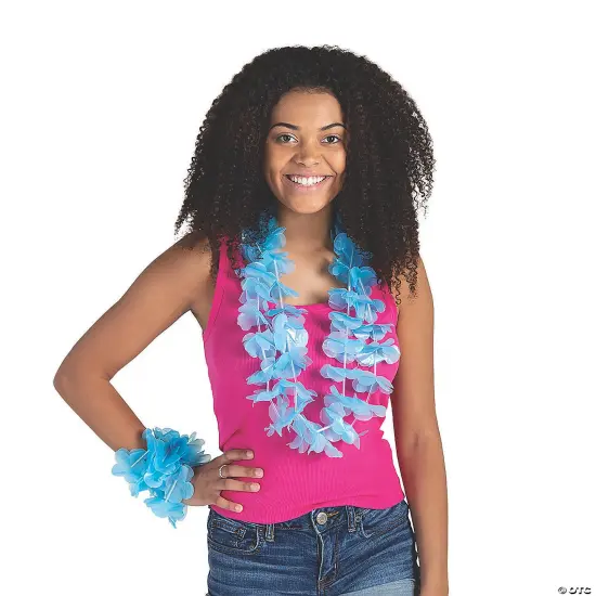 Flower Plastic Leis - 12 Pc. Light blue {1}