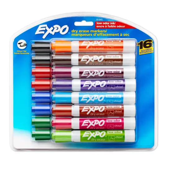 Low Odor Dry Erase Marker, Chisel Tip, Assorted, Pack of 16 {1}