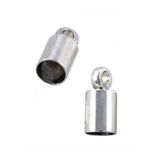End Cap with Loop 4mm Silver Color (Package of 2) {2}