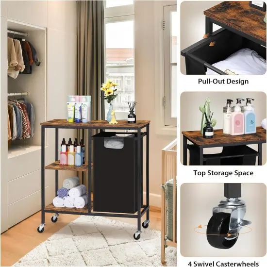 Hamper with Wooden Side Shelf {3}