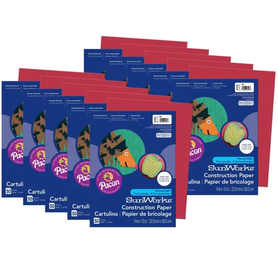 Construction Paper, Red, 9" x 12", 50 Sheets Per Pack, 10 Packs {1}