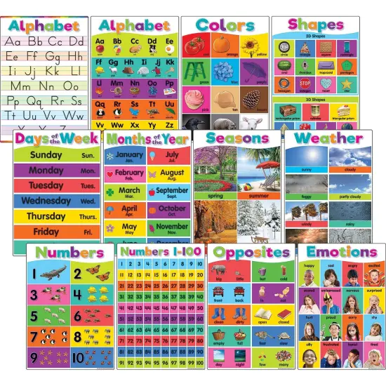 Colorful Early Learning Small Poster Pack, 12 Posters {1}