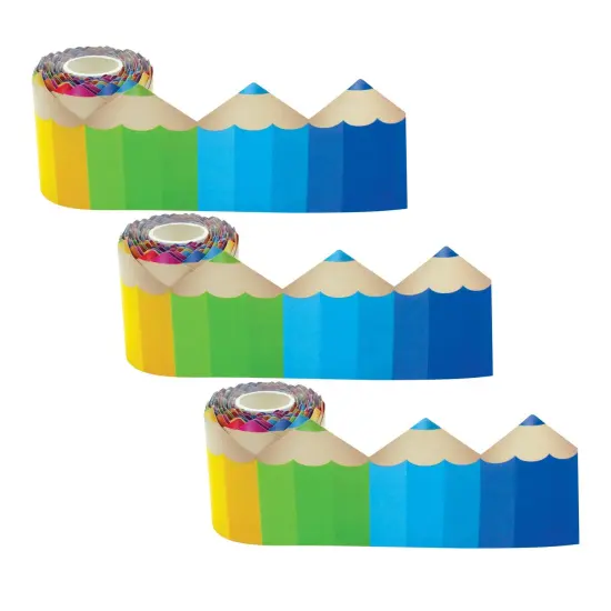 Colored Pencils Die-Cut Rolled Border Trim, 50 Feet Per Roll, 3 Rolls {1}