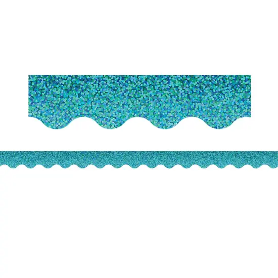 Teal Sparkle Scalloped Border Trim, 35 Feet Per Pack, 6 Packs {2}