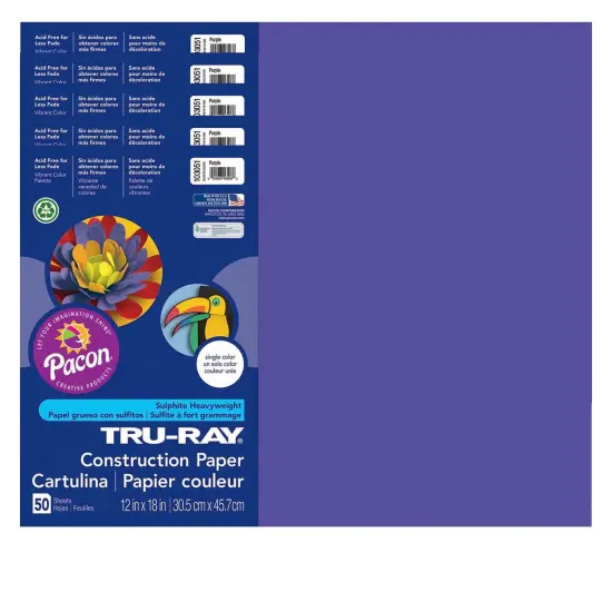 Construction Paper, Purple, 12" x 18", 50 Sheets Per Pack, 5 Packs {1}