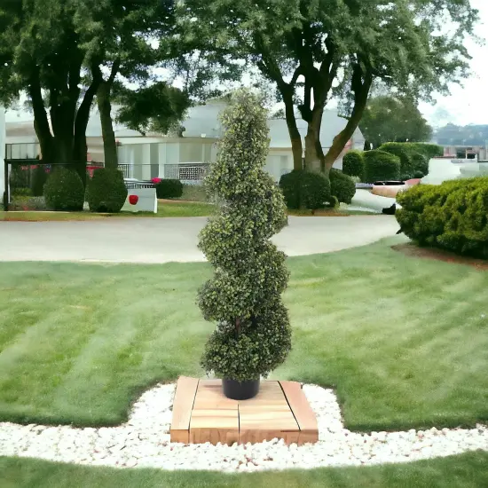 4ft Spiral Boxwood Topiary Tree in Black Pot, Floral Home by Artificial Flowers {5}