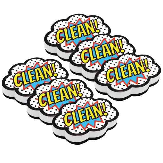 Magnetic Whiteboard Eraser, Superhero Clean!, Pack of 6 {1}