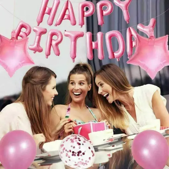48 Pcs Pink Foil Happy Birthday Balloons Banner {3}